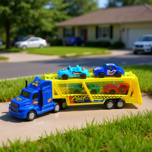 TOYBOLA Friction Powered 1:32 <b>Scale</b> Car Carrier Truck Toy Set with <b>Mini</b> Cars Plastic Transport Trailer for Ages 5-7 - Product Image 2