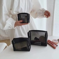 Trousse de Maquillage en Nylon Noir à Faible MOQ, Grande Trousse de Voyage en Maille, Pochette pour Kit de Maquillage, Accessoires de Beauté, Pochette Zippée, Trousse de Toilette Cosmétique