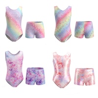 Justaucorps de gymnastique TM031 pour filles, combinaison de sport scintillante sans manches avec short et bas, tenue de danse, unitard d'entraînement, body