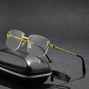 Hbk 2022 Randloze Vierkante Zonnebril Man Nieuwe Clear Zonnebril Voor Mannen Hoge Kwaliteit UV400 Anti Blauw Licht Bril