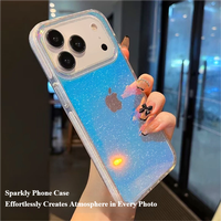 Coque de téléphone personnalisée IMD à paillettes pour iPhone 17, finition laser bleu double face, couverture scintillante lisse sans grainage effet ciel étoilé