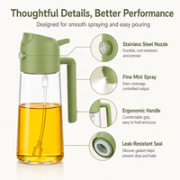 Bouteille pulvérisateur d'huile en verre réutilisable 2-en-1 de 470 ml, personnalisée en usine (OEM), distributeur d'huile d'olive pour la cuisine : pulvérisation et versement