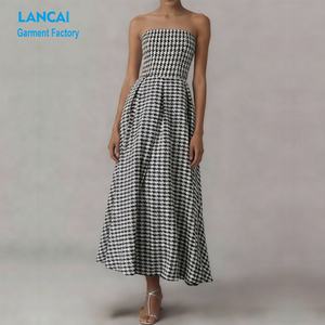 Custom Apparel Manufacturers Wholesale Boutique Clothing Women Strapless <b>a</b> <b>Line</b> Tweed Midi Dresses - Product Image 1