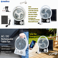 Ventilateur de bureau solaire multifonction avec haut-parleur Bluetooth, radio FM, lecteur de carte TF, USB, MP3, ventilateur de table rechargeable de 8 pouces avec 2 ampoules LED