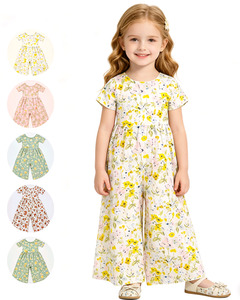 Pantalones Largos Anchos de Verano para Niños, Personalizados, Casuales, con Estampado Floral, Transpirables, de Algodón y Elastano, Mono para Bebé, Ropa para Hermanas - Product Image 1