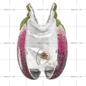 Bolso de mano de cristal único con forma de berenjena para mujer, cartera de noche con diamantes de imitación, brillante, para cóctel, baile de graduación o salidas nocturnas - Product Image 5