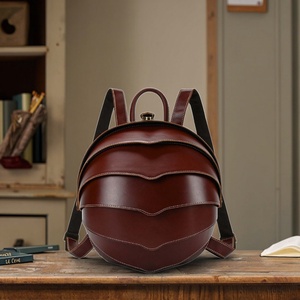 Stylish Girl Men's Vintage Cowhide Leather <b>Backpack</b> New Beetle Design Polyester Lining Open Closure for Outdoor Hiking Travel - Product Image 2