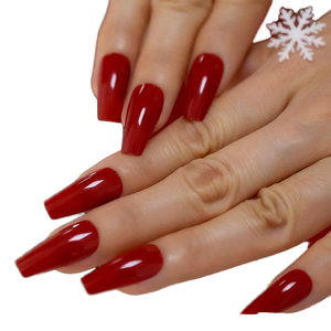 Magnifiques <span class=keywords><strong>faux</strong></span> <span class=keywords><strong>ongles</strong></span> en ABS rouge à presser, longs, rouge rubis, forme ballerine, coffret de 26 pièces avec rubans adhésifs gratuits - Product Image 1