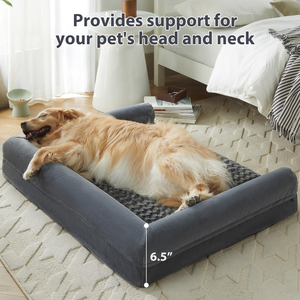 All-Season Detachable Rectangle <b>U</b>-Type Orthopedic Gray Dog Bed Couch with Removable Velvet Cover Washable All-Season Pet Bed - Product Image 4