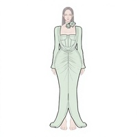 Robe de soirée sirène sur mesure vert menthe à manches longues, col carré, superposition drapée, corset ajusté avec collier ras-du-cou fleuri et jupe fendue