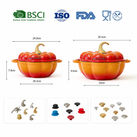 Casserole en fonte émaillée en forme de citrouille avec couvercle, pot de cuisson décoratif pour la cuisson au four, les ragoûts et le service à table