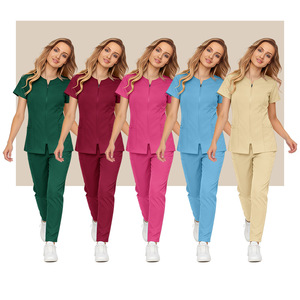 Women's Nursing Uniform Set Short Sleeve V Neck Top And Pants Moisture Wicking Hospital Workwear Multi Color Pet Medical Clothes - Product Image 1