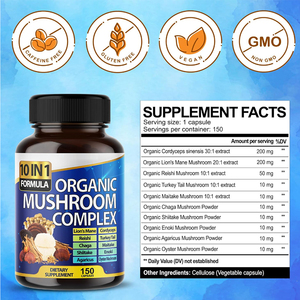 Oem Private Label 10-In-1 Complexe Biologische Paddenstoelen <span class=keywords><strong>Extract</strong></span> Capsules Voor Volwassenen Met Reishi Leeuwen Manen Kalkoenstaart Chaga - Product Image 2