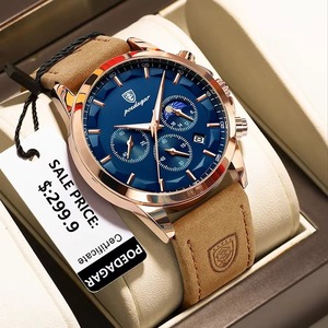 Montre à quartz de luxe pour homme Drioshipping, étanche, lumineuse, avec calendrier, chronographe, bracelet en cuir sport, boîtier en acier inoxydable - Product Image 6