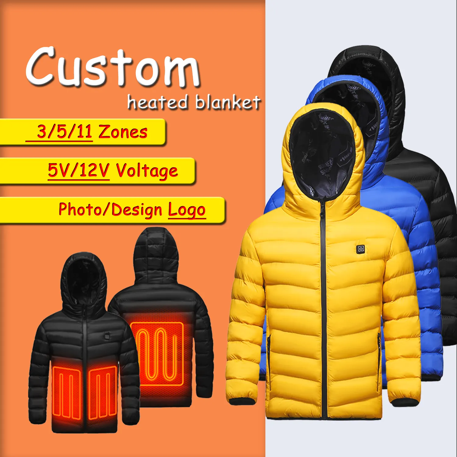 Custom OEM USB Charging Smart Heating Vest For Boys Girls Children Ultralight Heated Puffer Jackets Winter warm Kids Heated Jack