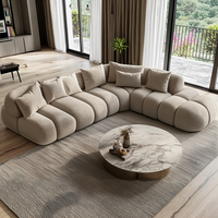 Canapé d'angle semi-circulaire 3 places en tissu, style moderne crème nuage, pour salon de villa, collection OE Home