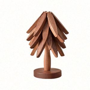 Ensemble de 4 dessous-de-plat et sous-verres en bois d'hévéa écologique de style européen Raybin, en forme d'arbre, pour plats chauds, épaisseur personnalisable, en stock - Product Image 1