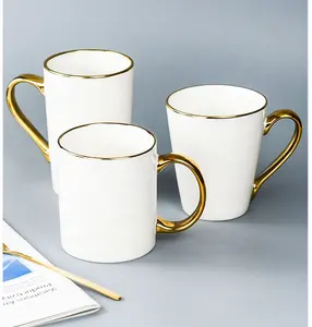 11oz thăng hoa gốm trắng Mugs với vàng xử lý sang trọng Sứ Vàng xử lý cốc cà phê cho biểu tượng tùy chỉnh