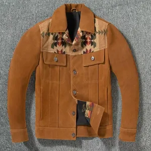 2023 Aztec Genuine Suede Leather Jacket Men High Quality Custom Motorcycle Real Leather Patchwork Coats