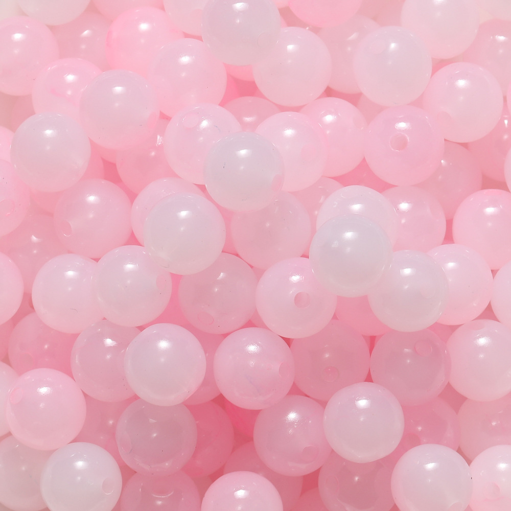 Perles de verre imitation jade bicolores - rose et blanc