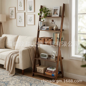 Nan Bamboo Ladder <b>Shelf</b> 5 Layers Standing Type Multifunctional Home Living Room Bookshelf Storage Display <b>Rack</b> - Product Image 1