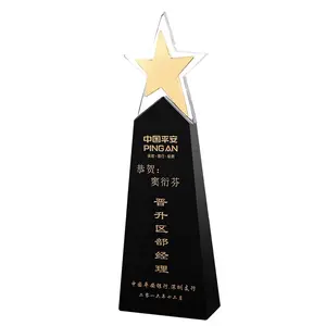 MH-NJ00736 hadiah Souvenir trofi bintang tembaga perak emas disesuaikan trofi kristal hitam bintang trofi penghargaan