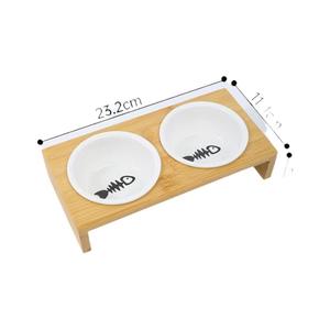 Bol à nourriture pour petits animaux, chiots, chats, animaux de compagnie, double/simple, en céramique, avec support en bambou, matériau sain pour les mangeoires pour chats et chiens - Product Image 1