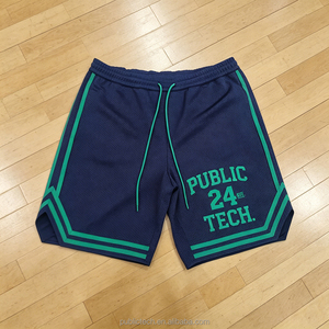 Clothing Manufacturer Custom Screen Printing <b>Elastic</b> Waist Shorts with Webbing Men's Breathable Basketball Mesh Shorts Summer - Product Image 1