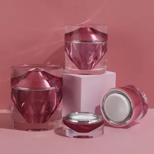 Luxus Kosmetik behälter Custom 15g 50g Kunststoff Acryl Creme Glas mit Schraub verschluss Lila Hautpflege Einzigartige Form Creme Glas