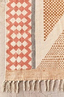 Tapis Dhurrie en toile de coton imprimé blocs aztèques Vibe India, fait main, de luxe, style bohème, avec pompons, antidérapant, lavable, carré, pour voyage
