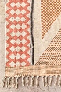 Aztec <b>Block</b> Print Cotton Dhurrie Rug Handmade Boho Carpet with Tassels Floor Rug Home Decor - Product Image 1