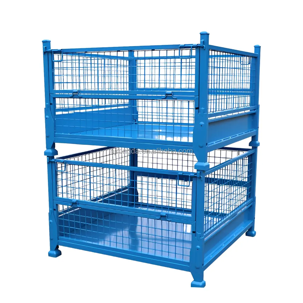 Cage empilable résistante de palette de stockage d'entrepôt de pliage d'acier en métal de boîte de conteneur de palette