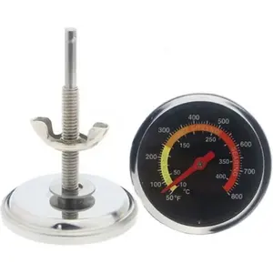 Termometer pemanggang Bimetal Analog, 2 3/8 "Dial Stainless Steel BBQ Bimetal Grill Thermometer untuk pemanggang asap luar ruangan
