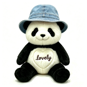 Customized White Bucket Hat <b>Panda</b> Plush <b>Toy</b>, Cute <b>Panda</b> Stuffed Animal with Fisherman Hat, Lovely Embroidered Heart <b>Panda</b> Plush - Product Image 6
