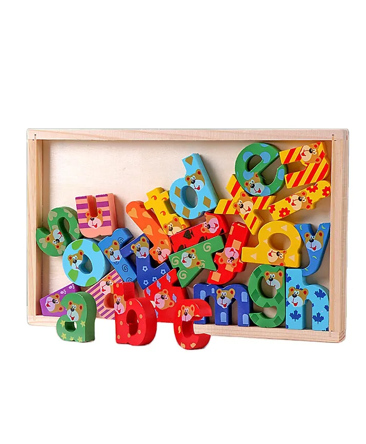लकड़ी के पत्र अक्षर संख्या वर्तनी सीखने बॉक्स लकड़ी के शैक्षिक खिलौना बच्चों के लिए