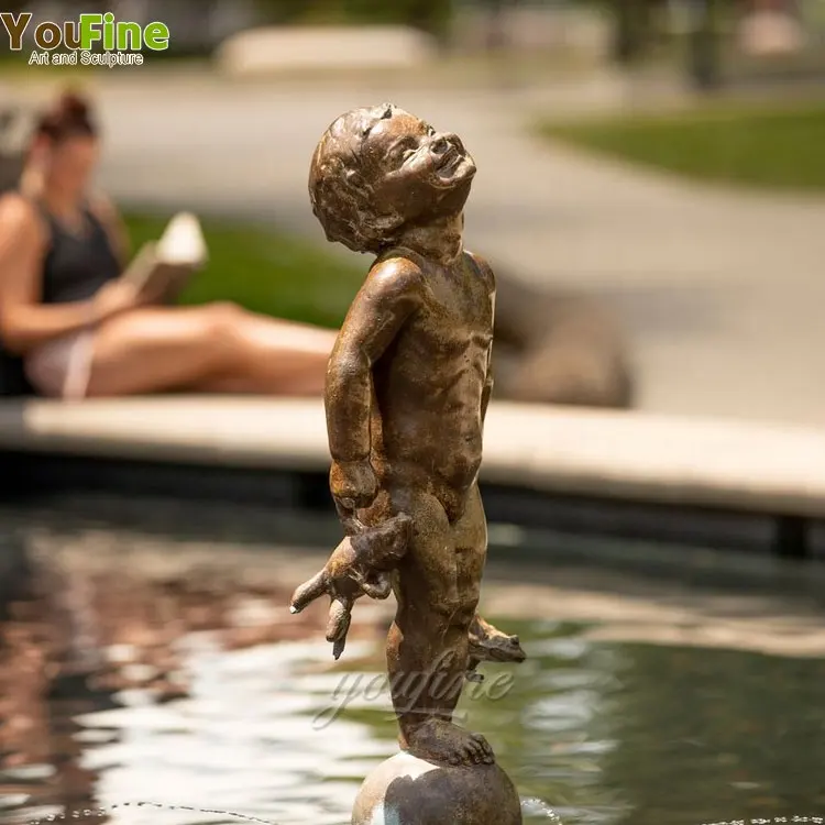 Fontaine d'eau bleue de grande taille pour la décoration de piscine, en bronze, grenouille hilarante, pour bébé garçon