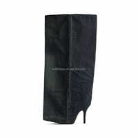 Nouvelle Botte Haute pour Femme à Talon Compensé en Cuir de Veau Mat, Volume Exagéré, Coupe Droite, Jambe Large, 110mm, Noire