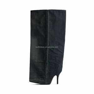 Exaggerated Volume Matte Calfskin Wedge Heel Girls <strong>Knee</strong> <strong>High</strong> Straight <strong>Boot</strong> <strong>Wide</strong> <strong>Leg</strong> Women <strong>Boots</strong> New Wader 110mm <strong>Boot</strong> in Black - Product Image 6