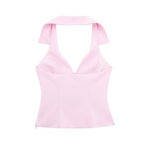 Logo personnalisé 2025 femmes Sexy rose Camis haut short ensemble été mode licou cou dos nu haut + doux rose pantalon court dame <span class=keywords><strong>costume</strong></span> - Product Image 2