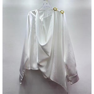 Chemisiers décontractés à manches longues NPF pour femmes, chemises unies, hauts pour femmes, 100% satin de soie brodé, anti-rides, respirant - Product Image 3