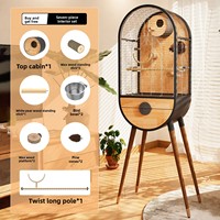 Cage à oiseaux de luxe en acier inoxydable et bois massif pour perroquets et calopsittes, forme dôme, anti-évasion, peut être suspendue en extérieur, capsule temporelle