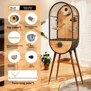 Gabbia di Lusso per Uccelli in Acciaio Inossidabile e Legno Massello per <span class=keywords><strong>Pappagalli</strong></span> e Cocciglie, Design a Cupola Anti-Fuga, Appendibile all'Esterno, Capsula del Tempo - Product Image 4