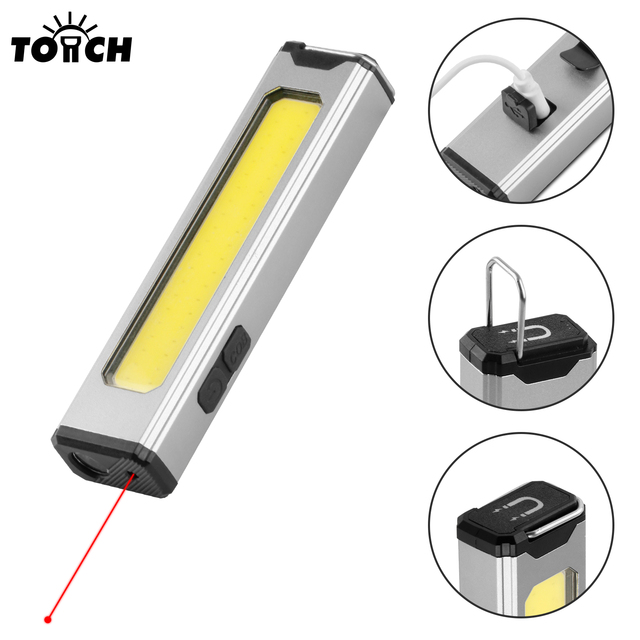 Portable Outdoor Bright C0B Strong Magnetic Red Laser White LED Clip Hook USB Rechargeable 270 Beam Angle Dimmable Work Light