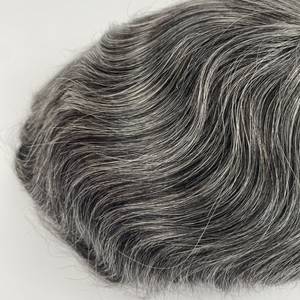 Venta al por mayor de peluquín de <span class=keywords><strong>pelo</strong></span> <span class=keywords><strong>gris</strong></span> plateado con base de PU con <span class=keywords><strong>pelo</strong></span> negro para hombres, Parche de cabello humano indio de tamaño personalizado - Product Image 2