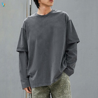 Camiseta de calle de doble capa personalizada, camiseta de manga larga Boxy Fit 100% de algodón con lavado ácido, camiseta desteñida