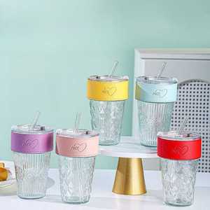 Vaso de cristal económico con pajita y tapa, de diseño elegante, para café, botella de <span class=keywords><strong>agua</strong></span> para oficina, venta al por mayor de fabricantes - Product Image 1