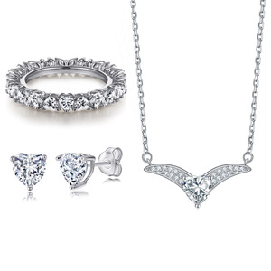 Fashion Silver <b>Jewelry</b> <b>Set</b> Rhodium Plated Heart Cut White Zirconia Ring Necklace Earrings <b>Women</b> <b>Jewelry</b> <b>Sets</b> <b>for</b> Party - Product Image 1