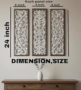 Ensemble de panneaux muraux en bois rustique à motifs floraux, décoratifs et sculptés avec soin, à suspendre pour la décoration du salon et de la chambre - Product Image 4