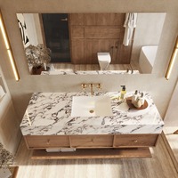 Meuble de salle de bain en MDF avec lavabo en marbre, élégante coiffeuse pour votre salle de bain moderne