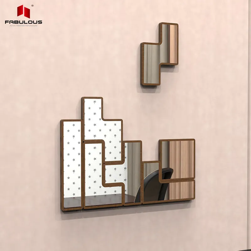 Game Style 3D Tetris Combination Sitting Room Background Wall Stick Decoration Acrylic Mirror